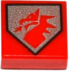 LEGO onderdeel Tile 1 x 1 with Red Dragon Head on Silver Pentagonal Shield Pattern (3070pb105)
