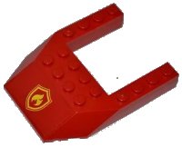 LEGO part Wedge 6 x 8 Cutout with Yellow and Red Fire Logo Badge Pattern (Sticker) - Set 4430 32084pb005