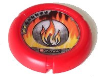 LEGO onderdeel Throwing Disk with Throwbot Torch / Slizer Fire 2 Pips, LEGO Technic Logo, and Flames Emblem Pattern 32171pb007