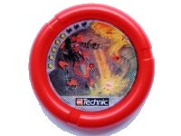 LEGO part Throwing Disk with Throwbot Torch / Slizer Fire 5 Pips, LEGO Technic Logo, and Robot Making Trench for Lava Pattern 32171pb010