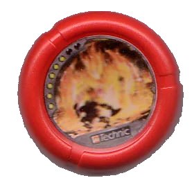 LEGO onderdeel Throwing Disk with Throwbot Torch / Slizer Fire 6 Pips, LEGO Technic Logo, and Robot Fighting Fire Creature Pattern (32171pb011)