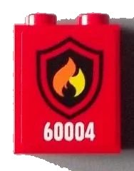 LEGO onderdeel Brick 1 x 2 x 2 with Inside Stud Holder with Black and Yellow Fire Logo Badge Pattern (Sticker) - Set 60004 3245cpb016
