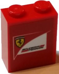 LEGO part Mattone 1 x 2 x 2 con Supporto Perno Interno con Motivo Logo Scuderia Ferrari con Logo Ferrari Delineato in Nero (Adesivo) - Set 75913 3245cpb054