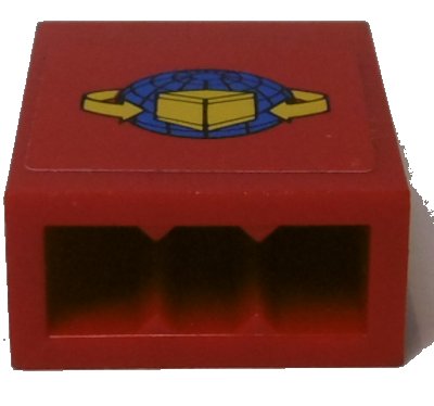 LEGO onderdeel Steen 1 x 2 x 2 met binnensteunpen met Doos en Pijlen en Wereld op Rode Achtergrond Patroon (Sticker) - Set 7939 (3245cpb107)