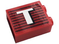 LEGO part Stein 1 x 2 x 2 mit Inside Stud Holder mit Grauen Streifen und Weißem Großbuchstaben T Muster Modell Rechte Seite (Aufkleber) - Set 10272 3245cpb146R