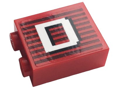LEGO part Brick 1 x 2 x 2 with Inside Stud Holder with Gray Stripes and White Capital Letter D Pattern Model Left Side (Sticker) - Set 10272 (3245cpb147L)