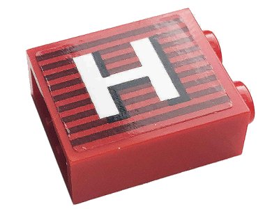LEGO onderdeel Brick 1 x 2 x 2 with Inside Stud Holder with Gray Stripes and White Capital Letter H Pattern (Sticker) - Set 10272 (3245cpb149)