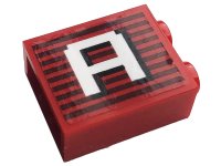 LEGO part Brick 1 x 2 x 2 with Inside Stud Holder with Gray Stripes and White Capital Letter A Pattern (Sticker) - Set 10272 3245cpb150