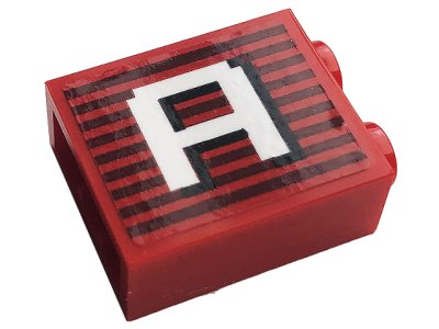 LEGO onderdeel Brick 1 x 2 x 2 with Inside Stud Holder with Gray Stripes and White Capital Letter A Pattern (Sticker) - Set 10272 (3245cpb150)