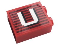LEGO part Stein 1 x 2 x 2 avec support de tenon intérieur avec motif rayures grises et lettre capitale blanche U (Autocollant) - Ensemble 10272 3245cpb151