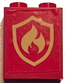 LEGO onderdeel Brick 1 x 2 x 2 with Inside Stud Holder with Bright Light Yellow Fire Logo Badge Pattern (Sticker) - Set 60216 (3245cpb244)
