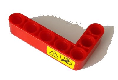 LEGO part Technic, Brazo de elevación, forma L grueso modificado doblado 3 x 5 con señal de advertencia en lado patrón (Pegatina) - Set 42082 (32526pb017)