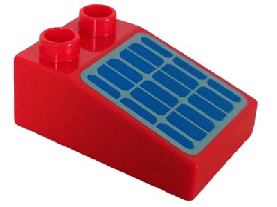 LEGO onderdeel Duplo, Brick 3 x 2 Slope 33 with Blue and Metallic Light Blue Solar Panel Pattern (35114pb002)