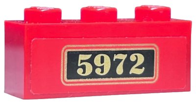 LEGO onderdeel Brick 1 x 3 with Gold '5972' on Black Background Pattern (Sticker) - Set 4841 (3622pb043)