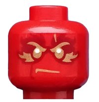 LEGO part Minifigure, Head Gold Eyebrows, Mouth and Eyes with Dark Red and Gold Flames Pattern (Kai) 3626pb1447