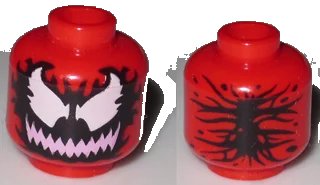 LEGO onderdeel Minifigure, Head Alien with Large White Eyes and Bright Pink Wide Grin with Sharp Teeth on Black Pattern (Carnage) (3626pb1450)