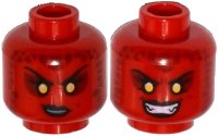 LEGO part Minifigure, Head Dual Sided Alien Female Black Eyebrows, Yellow Sunken Eyes, Black Lips, Dark Red Spots, Smirk / Bared Teeth Pattern 3626pb1505