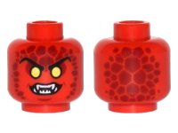 LEGO onderdeel Minifigure, Head Alien Lava Monster with Yellow Eyes, Dark Red Rocks, and Open Mouth with Fangs Pattern 3626pb1511