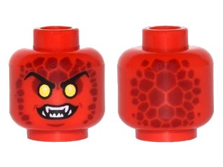 LEGO onderdeel Minifigure, Head Alien Lava Monster with Yellow Eyes, Dark Red Rocks, and Open Mouth with Fangs Pattern (3626pb1511)