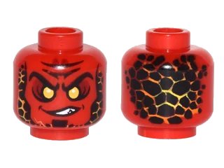 LEGO onderdeel Minifigure, Head Alien Lava Monster with Yellow Eyes, Black Rocks, and Lopsided Grin with Teeth Pattern (3626pb1640)