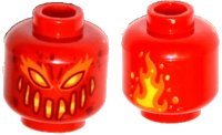 LEGO part Minifigure, Head Alien Lava Monster with Dark Red, Yellow, and Orange Eyes and Smile, Flames on Back Pattern 3626pb1645