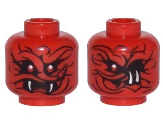 LEGO onderdeel Minifigure, Head Dual Sided Alien Snake with Black Wavy Lines, 2 Red Eyes and 2 White Fangs / 1 Red Eye and 2 White Fangs on Side Pattern (3626pb1754)