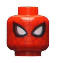 LEGO part Minifigure, Head Alien with Spider-Man Dark Red Webbing, Large White Eyes with Metallic Light Blue Edges and Black Borders Pattern - Hollow Stud 3626pb2265