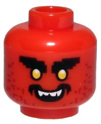 LEGO part Minifigure, Head Alien with Black Bushy Eyebrows, Yellow Eyes, Dark Red Stubble, Open Mouth Smile with White Teeth Pattern - Hollow Stud 3626pb2573