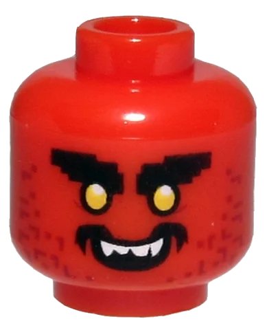 LEGO onderdeel Minifigure, Head Alien with Black Bushy Eyebrows, Yellow Eyes, Dark Red Stubble, Open Mouth Smile with White Teeth Pattern - Hollow Stud (3626pb2573)