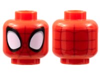 LEGO part Minifigure, Head Alien with Spider-Man Dark Red Webbing, Large White Eyes with Light Bluish Gray Edges and Black Borders Pattern - Hollow Stud 3626pb2951