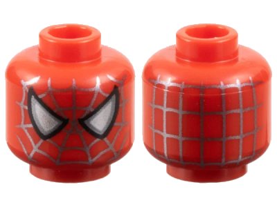 LEGO onderdeel Minifigure, Head Alien with Spider-Man Dark Silver Webbing, Large Silver Eyes with Dark Silver Edges and Black Borders Pattern - Vented Stud (3626pb3442)