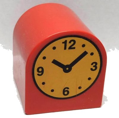 LEGO onderdeel Duplo, Brick 2 x 2 x 2 Slope Curved Double with Clock Hands 10:08 Pattern (3664pb12)