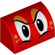LEGO part Slope, Curved 1 x 2 with Black and White Stern Eyes, Orange Eye Shadow and Freckles Pattern 37352pb018