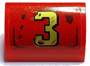 LEGO part Slope, Curved 1 x 2 with Gold Number 3 and Dark Brown Rust Marks Pattern (Sticker) - Set 70436 (37352pb041)