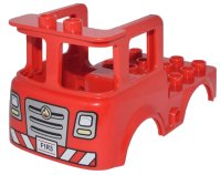 LEGO onderdeel Duplo Cabin Truck 4 x 8 x 3 1/2 with Silver Grille, Fire Badge, Headlights, Bumper, and 'F1R3' Pattern 39926pb02