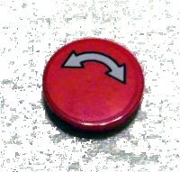 LEGO part Tile, Round 2 x 2 with Black Outlined White Curved Arrow Double on Red Background Pattern (Sticker) - Set 3677 4150pb083