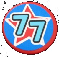 LEGO part Tile, Round 2 x 2 with Red Star and '77' Pattern (Sticker) - Set 9094 4150pb133
