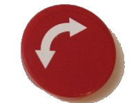 LEGO part Tile, Round 2 x 2 with White Curved Arrow Double on Red Background Pattern (Sticker) - Set 60022 4150pb183