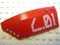 LEGO part Wedge 8 x 3 x 2 Open Left with White Stars and 'L.01' Pattern (Stickers) - Set 7701 41750pb004