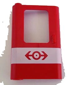 LEGO onderdeel Door 1 x 4 x 5 Train Left, Thin Support at Bottom with White Stripe and Train Logo Pattern (4181px1)