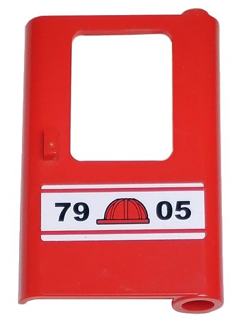 LEGO onderdeel Door 1 x 4 x 5 Train Right, Thin Support at Bottom with Red Construction Helmet and '7905' Pattern (Sticker) - Set 7905 (4182pb017)