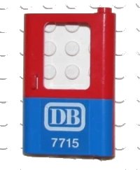 LEGO part Door 1 x 4 x 5 Train Right, Thin Support at Bottom with Blue Bottom Half and 'DB 7715' Pattern (Sticker) - Set 7715 4182pb018