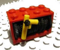 LEGO part String Reel 2 x 4 x 2 Holder with Black Drum with Black String Medium and Yellow Hose Nozzle Elaborate (4209 / 4208 / x77c / 60849) 4209c06