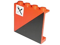 LEGO onderdeel Panel 1 x 4 x 3 - Solid Studs with Diagonal 1/2 Black Pattern Left with Fork and Knife Pattern (Sticker) - Set 7745 (4215apb01)
