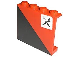 LEGO onderdeel Panel 1 x 4 x 3 - Solid Studs with Diagonal 1/2 Black Pattern Right with Fork and Knife Pattern (Sticker) - Set 7745 (4215apb02)