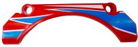 LEGO part Technic, Panel Car Mudguard Arched 9 x 2 x 3 Straight Top with Blue and White Racing Stripes and Triangles Pattern 42531pb004