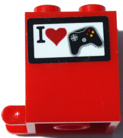 LEGO onderdeel Container, Box 2 x 2 x 2 with 'I', Red Heart, and Black Game Controller (I Love Games) Pattern (Sticker) - Set 60231 (4345pb10)