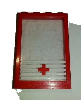 LEGO onderdeel Window 1 x 4 x 5 with Fixed Glass and 5 White Stripes and Red Cross Pattern (Sticker) - Set 6380 (4347pb08)