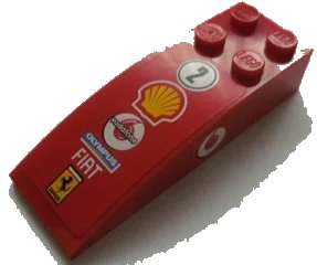 LEGO onderdeel Slope, Curved 6 x 2 with Number 2 in Circle, Shell, Vodafone, Olympus, Fiat, and Ferrari Logos on Top, Vodafone Logo on Both Sides Pattern (Stickers) - Sets 8672 / 8673 (44126pb019)