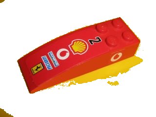 LEGO onderdeel Slope, Curved 6 x 2 with Number 2, Shell, Vodafone, Olympus, Fiat, and Ferrari Logos on Top, Vodafone Logo on Both Sides Pattern (Stickers) - Sets 8362 / 8375 / 8654 (44126pb032)
